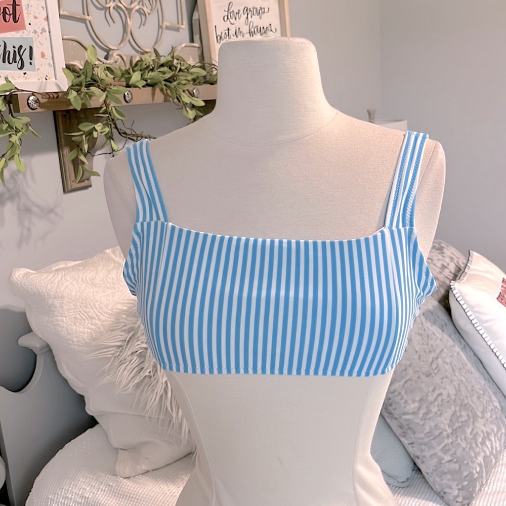 Bikini Top Sky Blue White Stripe Womens Small Tie Back
